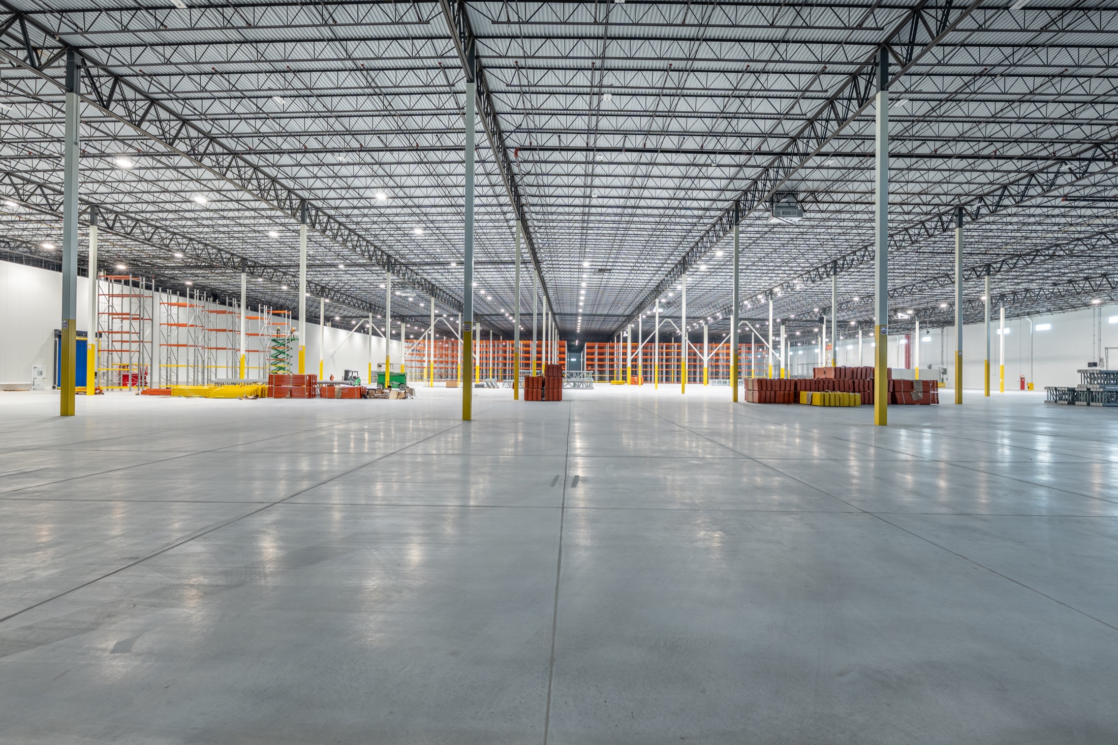 Wide view across the completed DHL warehouse floor